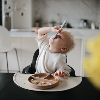 Silicone Feeding Spoons 2-Packsilicone tablewareMushieColor: Cambridge Blue/Shifting Sand