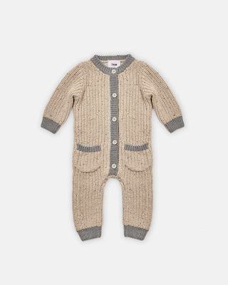 Long Sleeve Jumpsuit - Chunky comfywear 7AMEnfant Color: Oat Heather Grey Size: 0-3M