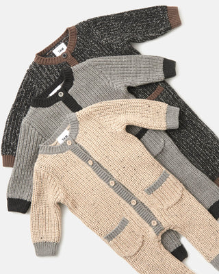 Long Sleeve Jumpsuit - Chunky comfywear 7AMEnfant Color: Oat Heather Grey Size: 0-3M