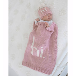 Hi. Rosy Hand Knit Beanie Hat for Baby Huggalugs Size: XS (newborn)