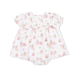 Smocked Ruffle Bubble Romper with Skirt - Easter Egg Hunt Pink 833 Angel Dear Size: 3-6M