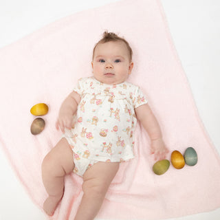 Smocked Ruffle Bubble Romper with Skirt - Easter Egg Hunt Pink 833 Angel Dear Size: 3-6M