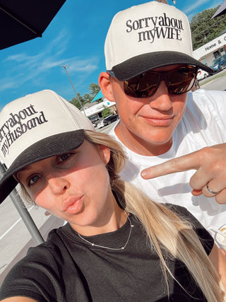 Sorry about my Husband / Wife Vintage Trucker Hat Hat KenzKustomz Style: Husband- Cheetah Color: Cheetah