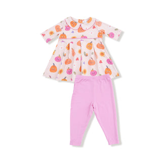Box Pleat Dress with Legging Set, Autumn Pumpkins - Pink 930 Angel Dear Size: 3-6M