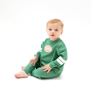 Cozy Drop Sleeve Sweatshirt with Varsity Stripes - Green 940A Angel Dear Size: 6-12M