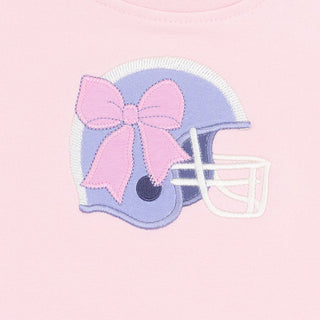 Drop Sleeve Sweatshirt With Varsity Stripes - Football Helmets Pink Angel Dear