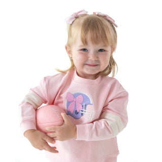 Drop Sleeve Sweatshirt With Varsity Stripes - Football Helmets Pink Angel Dear