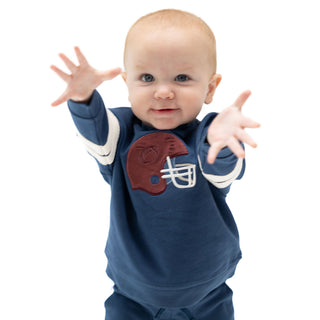 Football Helmets - Drop Sleeve Sweatshirt with Varsity Stripes Maroon Helmet