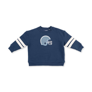 Drop Sleeve Sweatshirt With Varsity Stripes Blue Helmet - Football Helmets Angel Dear
