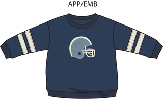 Football Helmets - Drop Sleeve Sweatshirt with Varsity Stripes Blue Helmet