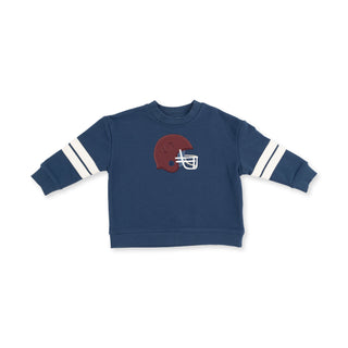 Drop Sleeve Sweatshirt With Varsity Stripes Maroon Helmet - Football Helmets Angel Dear