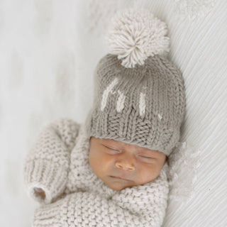 Hi. Pebble Brown Hand Knit Beanie Hat for Baby Huggalugs Size: XS (newborn)