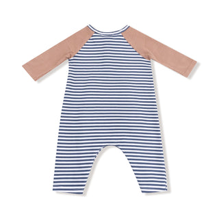 Long Sleeve Raglan Henley Romper, Stripes with Football 983 Angel Dear Size: 0-3M