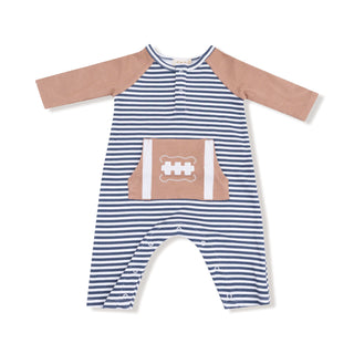 Long Sleeve Raglan Henley Romper, Stripes with Football 983 Angel Dear Size: 0-3M