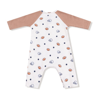 Long Sleeve Raglan Henley Romper and Kanga Pocket, Footballs and Stars 983 Angel Dear Size: 0-3M