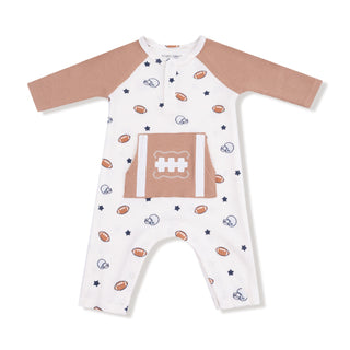 Long Sleeve Raglan Henley Romper and Kanga Pocket, Footballs and Stars 983 Angel Dear Size: 0-3M