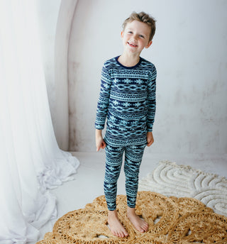 Bamboo Long Sleeve Pajama Set - Peacoat Mayan PrintKicKee PantsSize: 2T