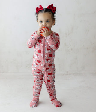 Bamboo Footie with 2-Way Zipper - Desert Rose Apple Picking KicKee Pants Size: Newborn