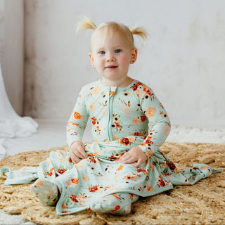 Bamboo Footie with 2-Way Zipper - Aloe Fall FloralKicKee PantsSize: Newborn