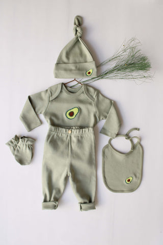 Avocado Patterned 5 Piece Newborn Set 5 pcs newborn set Honey and Hive Size: Newborn