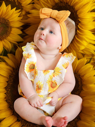 Sunflower Girls Smocked Ruffle Romper Romper Rylee Faith Designs Size: 3M