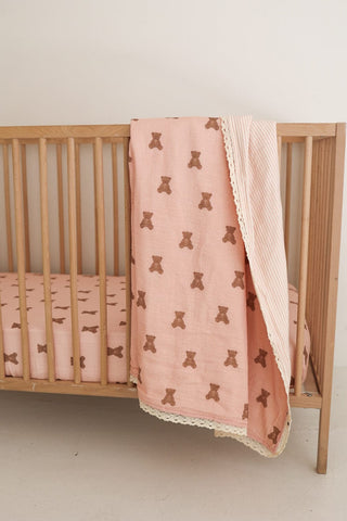 Muslin Crib Sheet - Pink Lottie Muslin Crib Sheet forever french baby