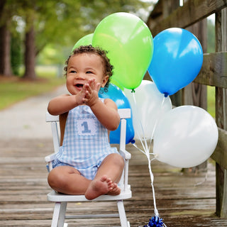 Baby Boy First Birthday Smocked Blue Birthday Bubble Boy Bubble Seven Lantern Lane Size: 12M