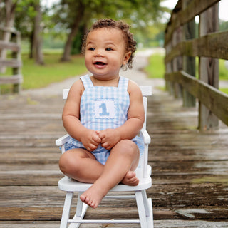 Baby Boy First Birthday Smocked Blue Birthday Bubble Boy Bubble Seven Lantern Lane Size: 12M