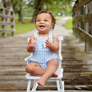 Baby Boy First Birthday Smocked Blue Birthday Bubble Boy Bubble Seven Lantern Lane Size: 12M
