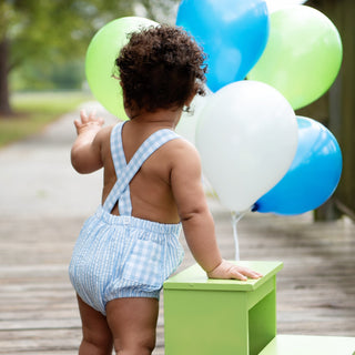 Baby Boy First Birthday Smocked Blue Birthday Bubble Boy Bubble Seven Lantern Lane Size: 12M