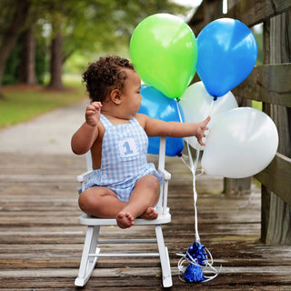 Baby Boy First Birthday Smocked Blue Birthday Bubble Boy Bubble Seven Lantern Lane Size: 12M