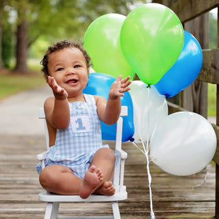 Baby Boy First Birthday Smocked Blue Birthday Bubble Boy Bubble Seven Lantern Lane Size: 12M