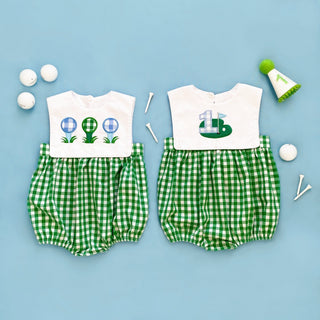 Baby Boy First Birthday Golf Hole-In-One Reversible Golf Bubble Baby One-Pieces Seven Lantern Lane Size: 12M