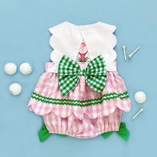 First Birthday Golf Bubble for Girls - Reversible Pink Gingham Skirted Bubble Outfit Baby One-Pieces Seven Lantern Lane Size: 12M