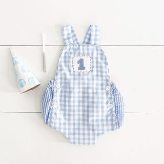 Baby Boy First Birthday Smocked Blue Birthday Bubble Boy Bubble Seven Lantern Lane Size: 12M