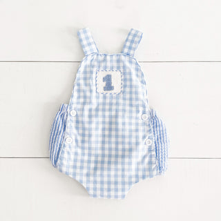 Baby Boy First Birthday Smocked Blue Birthday Bubble Boy Bubble Seven Lantern Lane Size: 12M