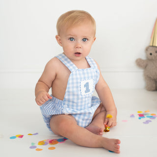 Baby Boy First Birthday Smocked Blue Birthday Bubble Boy Bubble Seven Lantern Lane Size: 12M