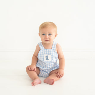 Baby Boy First Birthday Smocked Blue Birthday Bubble Boy Bubble Seven Lantern Lane Size: 12M