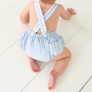 Baby Boy First Birthday Smocked Blue Birthday Bubble Boy Bubble Seven Lantern Lane Size: 12M