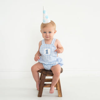Baby Boy First Birthday Smocked Blue Birthday Bubble Boy Bubble Seven Lantern Lane Size: 12M