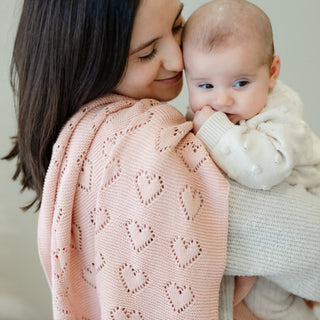 100% Cotton Luxury Knit Heart Swaddle Baby Blanket Blanket Bleu La La Color: Cream