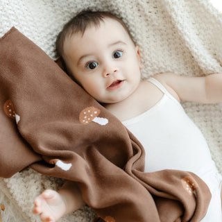 Whimsy Collection - Luxury 100% Cotton Knit Swaddle Baby Blanket Baby Blanket Bleu La La Color: Sheep - Khaki