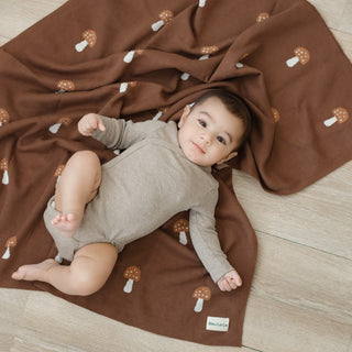 Luxury Knit Mushroom Swaddle Baby Blanket Bleu La La Color: Mushroom - Blue