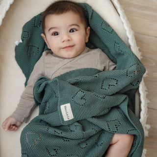 100% Cotton Luxury Knit Heart Swaddle Baby Blanket Blanket Bleu La La Color: Cream