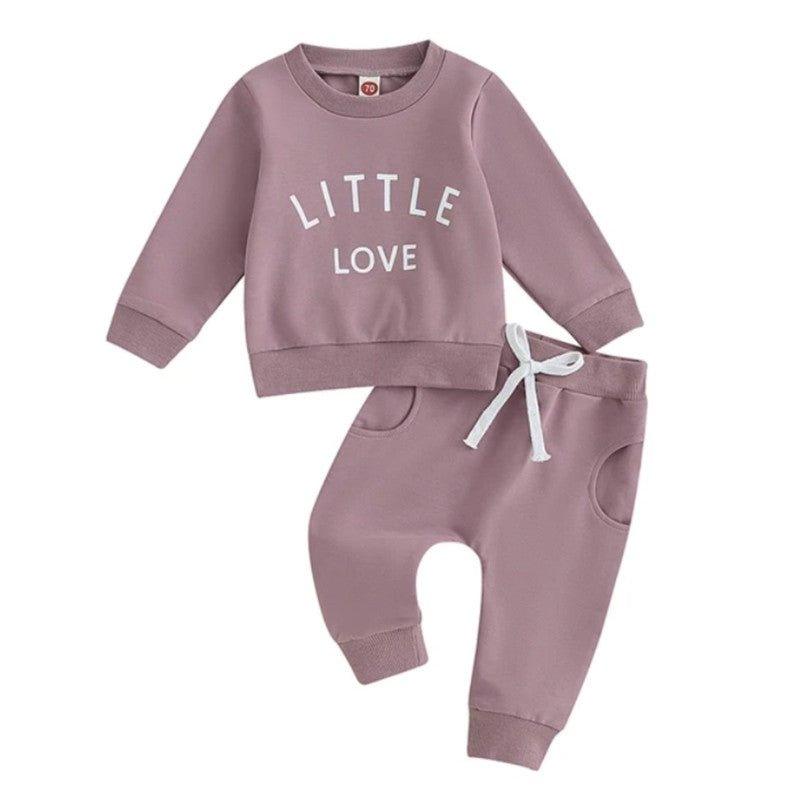 Baby Riddle Crewneck Top and Jogger Outfit Set - Purple Little Love