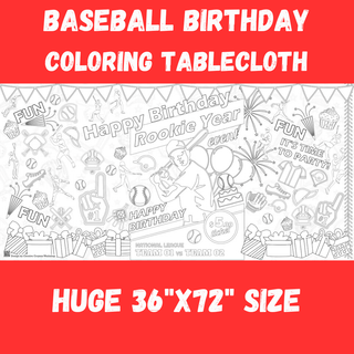 Baseball Birthday Coloring Tablecloth Party Supplies Creative Crayons Workshop Style: Non-personalized Images Only