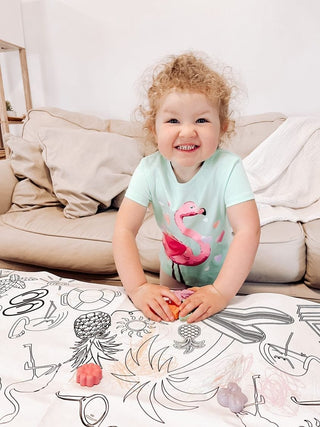 Beach Coloring Tablecloth Posters Creative Crayons Workshop Style: Personalized