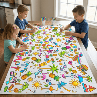 Beach Coloring Tablecloth Posters Creative Crayons Workshop Style: Personalized