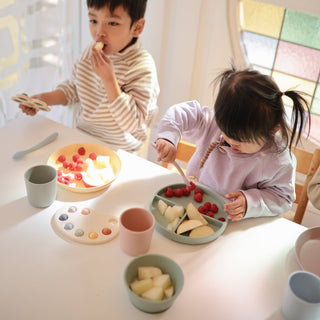 Silicone Feeding Spoons 2-Packsilicone tablewareMushieColor: Cambridge Blue/Shifting Sand
