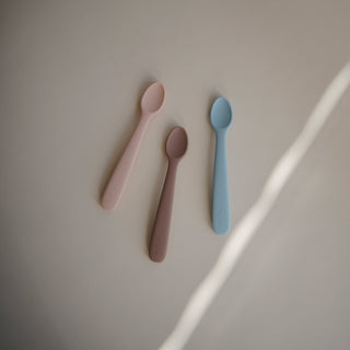 Silicone Feeding Spoons 2-Packsilicone tablewareMushieColor: Cambridge Blue/Shifting Sand